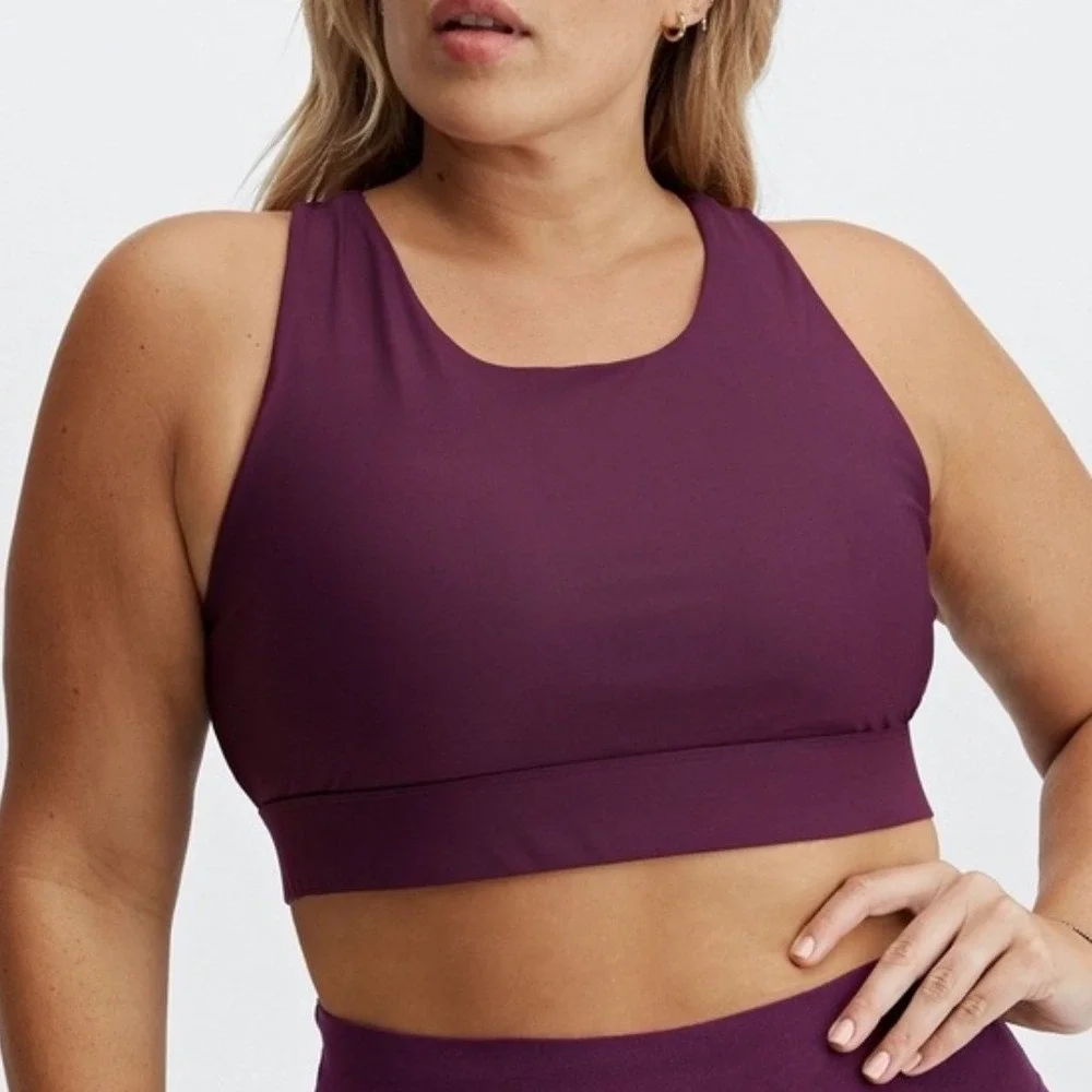 Fabletics Purple High Neck Crossback Keyhole Sports Bra Plum Size Small EUC - Picture 2 of 9